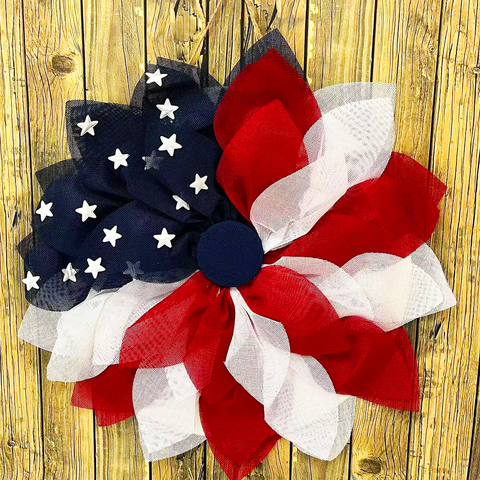 Rustic Burlap Patriotic 22" Wreath, American Flag Style OrnamentallyYou