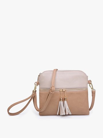 M1785 Tara Double Zip Crossbody Bag/Wristlet: Black/Brown Jen & Co.