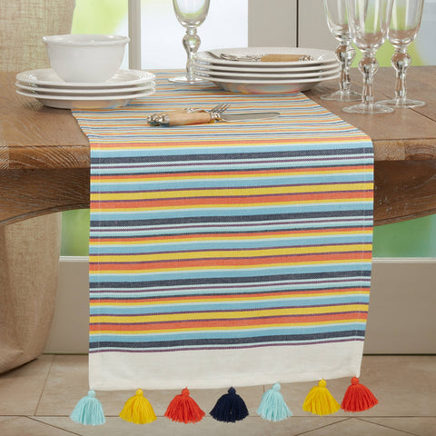 Striped Tassel Runner: Multi / 16"x72" Saro Lifestyle