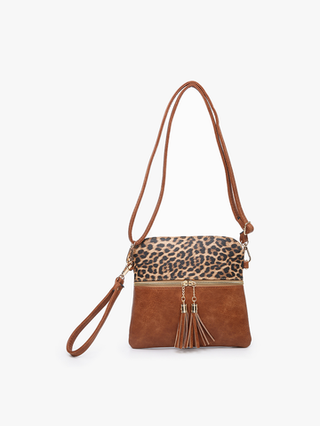 M1785 Tara Double Zip Crossbody Bag/Wristlet: Leopard-Mustard Jen & Co.