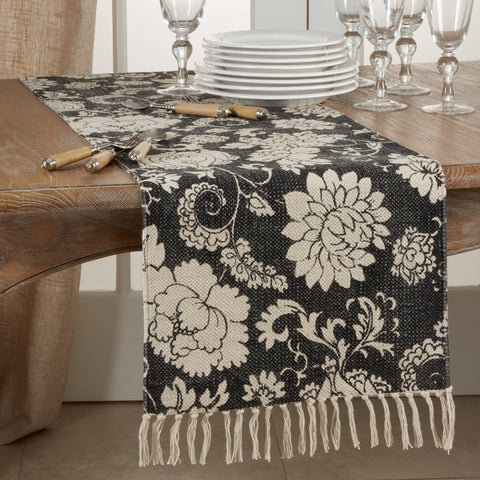 Floral Runner: Black / 16"x72" Saro Lifestyle
