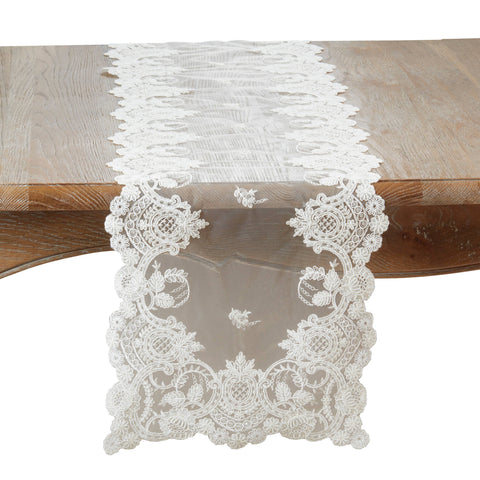 Floral Net Lace Table Runner: Ivory / 15"x72" Saro Lifestyle