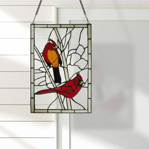 18.5"H Annabelle Red Cardinal Stained Glass Window Panel River of Goods