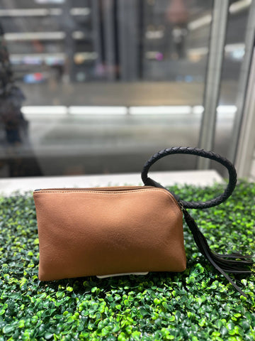 BP204SU Faux Suede Cuff Handle Tassel Wristlet/Clutch: Beige Tan MiMi Wholesale