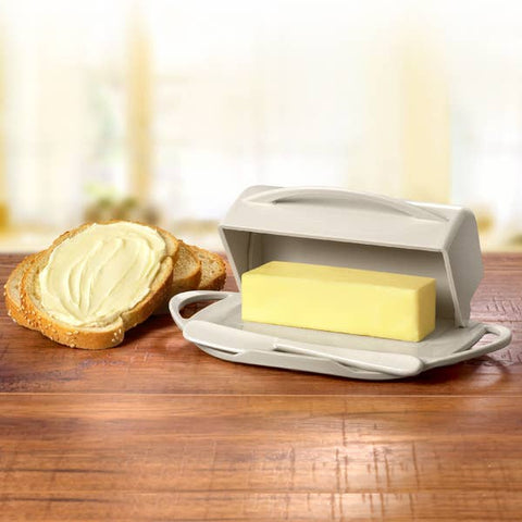 Countertop Flip-Top Butter Dish w/ Matching Spreader - Ivory Butterie