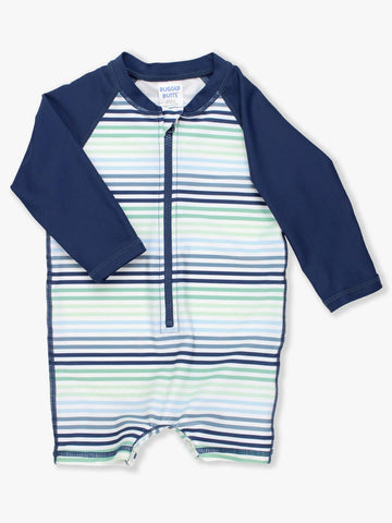 Baby Boys Coastal Stripes Long Sleeve One Piece Rash Guard Swimsuit
: Navy / 6-12m RuffleButts + RuggedButts