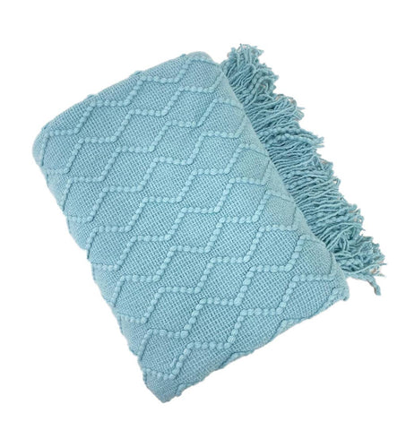 Weave Knit 50x60 Inch Throw Blanket: Aqua Fennco Styles