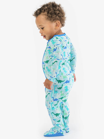 SoftSnooze™ Baby Bamboo Viscose Snuggle-Saurus Dinosaurs Footed One Piece Pajama
: Blue / 0-3m RuffleButts + RuggedButts