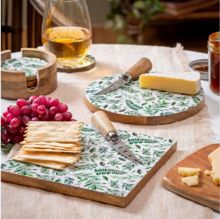 Olive Oasis Wood Cheese Board with Knife Set