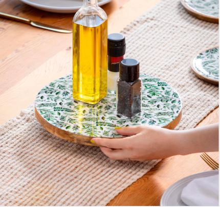Olive Oasis Round Wood Lazy Susan, 12"L Evergreen Enterprises