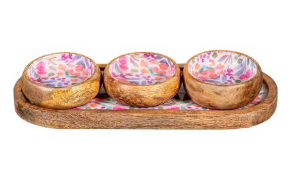 Petal Paradise 3-Section Wood Server with Bowls Evergreen Enterprises