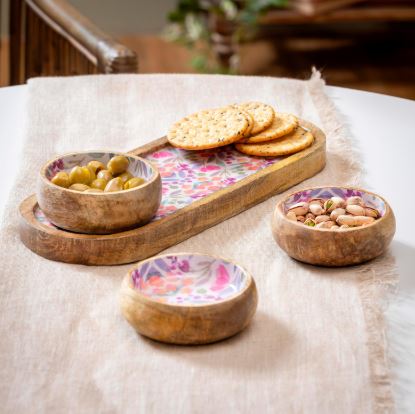 Petal Paradise 3-Section Wood Server with Bowls, 1 Evergreen Enterprises