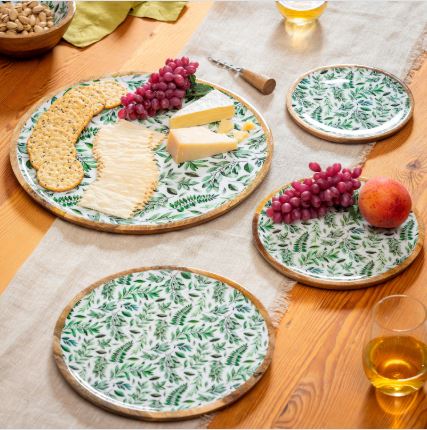 Olive Oasis Round Wood Platter Set Evergreen Enterprises