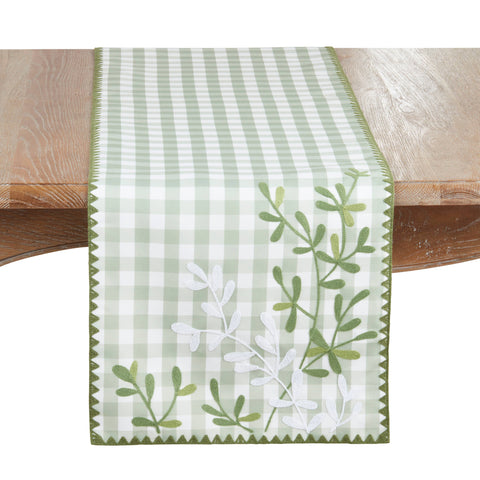 Embroidered Gingham Decorative Table Runner: Green / 16"x70" Saro Lifestyle
