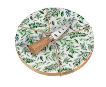 Olive Oasis Wood Cheese Board with Knife Set Evergreen Enterprises