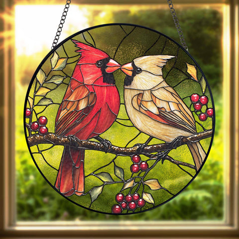 Cardinal Stained Glass Suncatcher, Retro Bird Home Decor: 6in NVC Ecommerce LLC