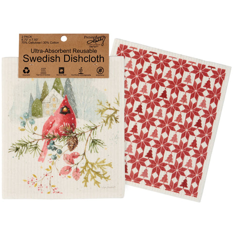 Winter Cardinal Swedish Dishcloth Set Primitives by Kathy