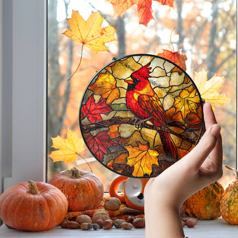 Stained Glass Fall Cardinal Bird Suncatcher, Bird Lover : Cir6in NVC Ecommerce LLC