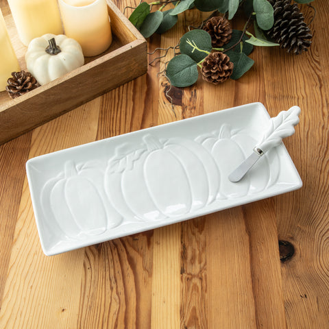 SET: 14" Ceramic Serving Tray & Spreader, Evergreen Enterprises