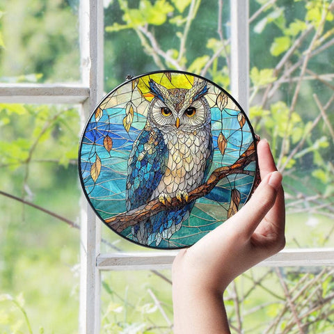 Owl Stained Glass Suncatcher, Bird Window Hanging, Owl Lover: 6in NVC Ecommerce LLC