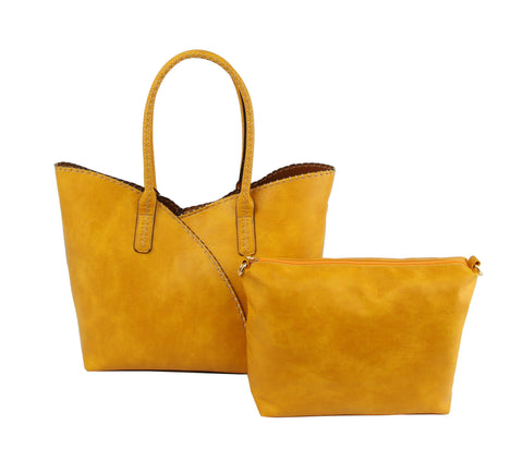 COL001-2 2-in-1 Stitch Trim Detail Shoulder/Tote Set Bag: Gray MiMi Wholesale