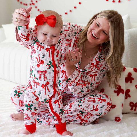 Christmas Bamboo Convertible Zip Rompers: Bow What Fun / 12-18 months Caden Lane