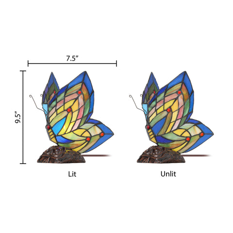 9.5"H Luella Red Butterfly Wings Stained Glass Accent Lamp River of Goods