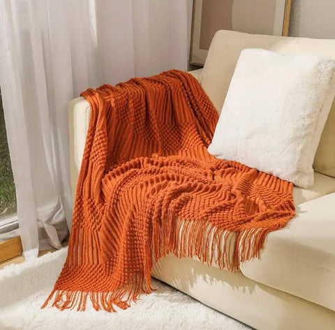 Waffle Stripe 50x60 Inch Throw Blanket: Terracotta Fennco Styles