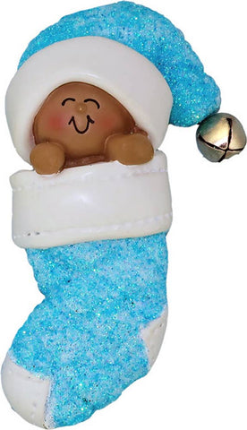 Baby in Stocking: Blue / Caucasian Ornament Central