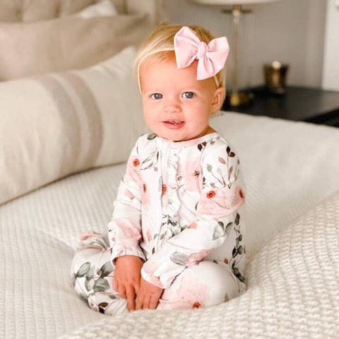 Millie's Dusty Rose Floral Zipper Ruffle Footie: 0-3 months Caden Lane