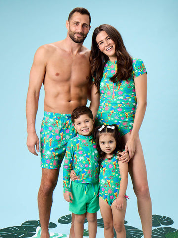 Baby Boys Parrot Palms Long Sleeve One Piece Rash Guard Swimsuit
: Green / 6-12m RuffleButts + RuggedButts