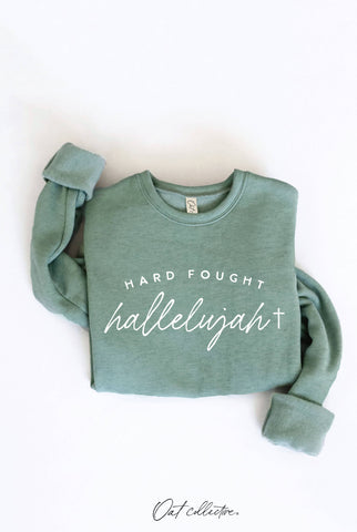 HARD FOUGHT HALLELUJAH Graphic Sweatshirt : VINTAGE WHITE LONG SLEEVE / S OAT COLLECTIVE