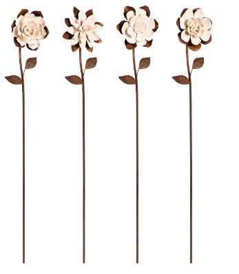 41"H Metal Garden Stake, Antiqued Porcelain Flower Evergreen Enterprises