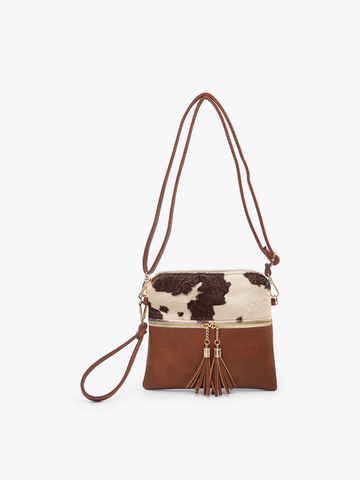 M1785 Tara Double Zip Crossbody Bag/Wristlet: Black/Brown Jen & Co.