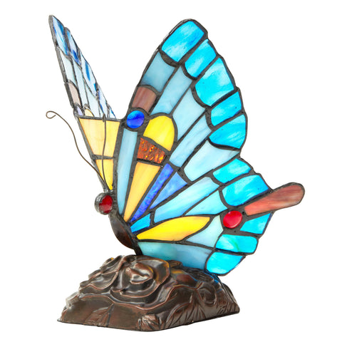 9"H Kiara Blue Butterfly Stained Glass Accent Lamp River of Goods