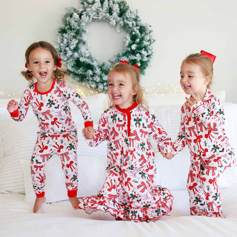 Bow What Fun Two Piece Pajama Set: 2T Caden Lane