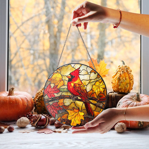 Stained Glass Fall Cardinal Bird Suncatcher, Bird Lover : Cir6in NVC Ecommerce LLC