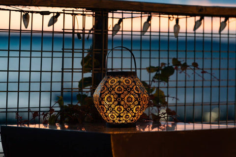 Metal Daisy 7.9" Outdoor Solar Lantern - Black Allsop Home & Garden