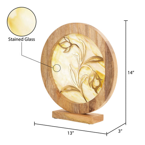 14"W Floral Decorative Stained Glass Stand Wood Frame: Yellow River of Goods