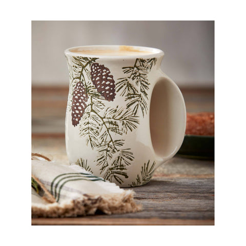 Pine Cone Handwarmer Ceramic Coffee Mug: Multicolored / Stoneware tag