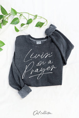 LIVIN' ON A PRAYER   Mineral Graphic Sweatshirt  : BEACH SAND / L OAT COLLECTIVE
