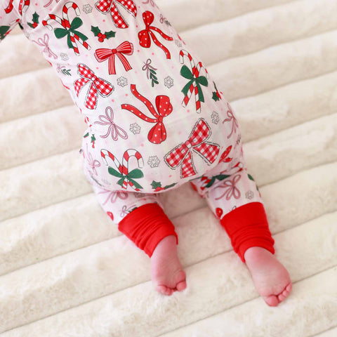 Christmas Bamboo Convertible Zip Rompers: Bow What Fun / 3-6 months Caden Lane