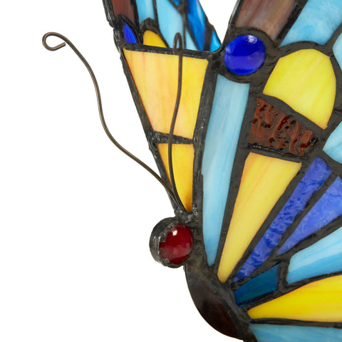 9"H Kiara Blue Butterfly Stained Glass Accent Lamp River of Goods
