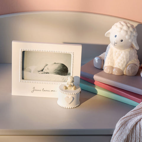 Jesus Loves Me Cream Lamb Musical Frame Demdaco