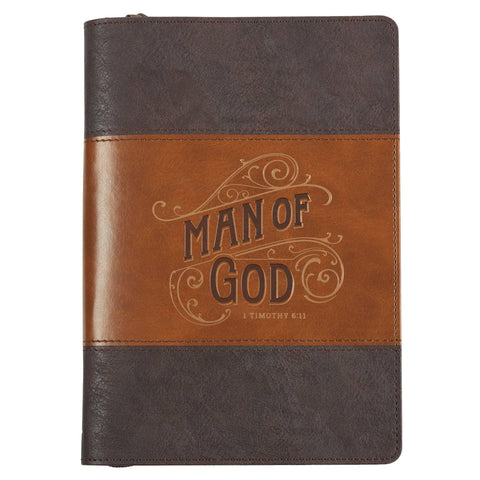 Journal Classic Zip Brown Two-tone Man of God 1 Tim. 6:11 Christian Art Gifts