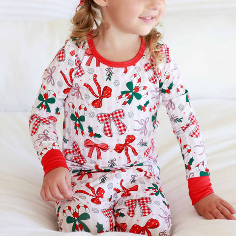 Bow What Fun Two Piece Pajama Set: 2T Caden Lane