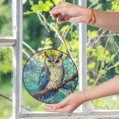 Owl Stained Glass Suncatcher, Bird Window Hanging, Owl Lover: 6in NVC Ecommerce LLC
