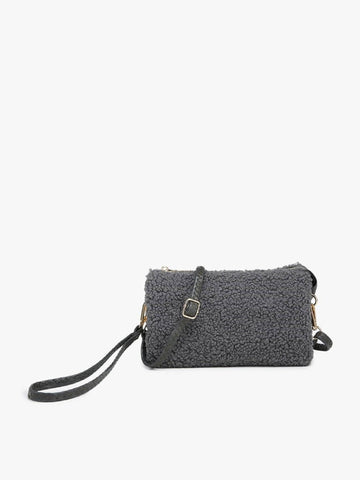 Riley Sherpa 3 Compartment Women's Crossbody Bag/Wristlet: Gray MiMi Wholesale