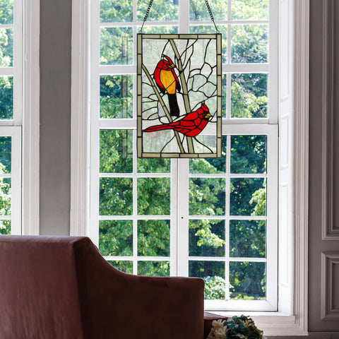 18.5"H Annabelle Red Cardinal Stained Glass Window Panel River of Goods