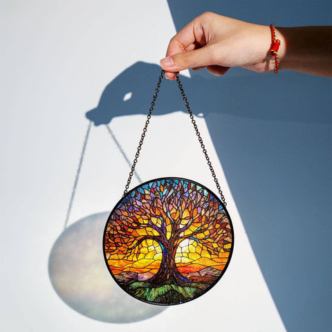 Tree of Life Stained Glass Suncatcher, Autumn Fall Decor : 7.8in NVC Ecommerce LLC